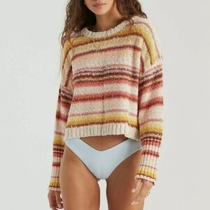 Billabong M Medium Easy Going Stripe Sweater Rose Oversized Drop Sleeve Yellow